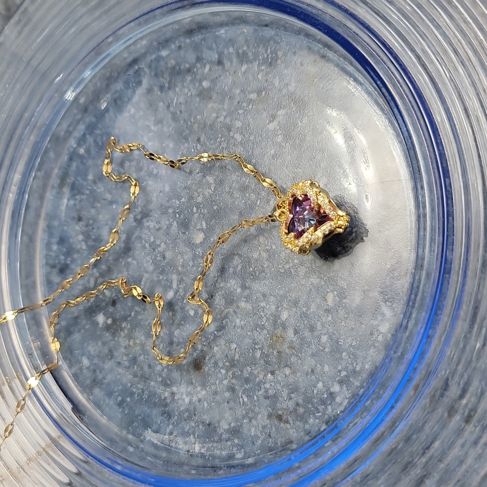 Heart Shape Pendant Necklace Simulated Amethyst & Crystals 15-17 Inches NEW - Picture 10 of 12